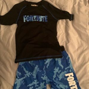 Boys Fortnite swim trunks and top